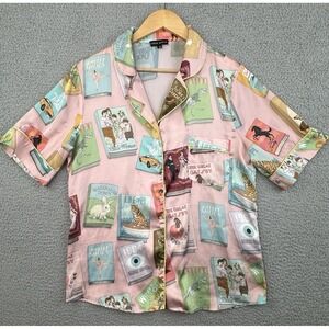 Karen Mabon Bookworm Pajama Top Womens XS Multicolor All Over Book Print